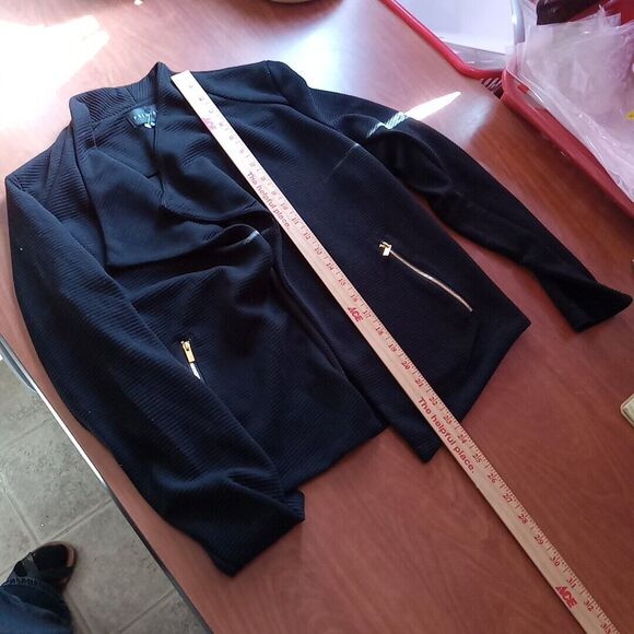 Premise Blazer Women's Size Medium Open Front Black Gold Zipper Pockets - Picture 7 of 14